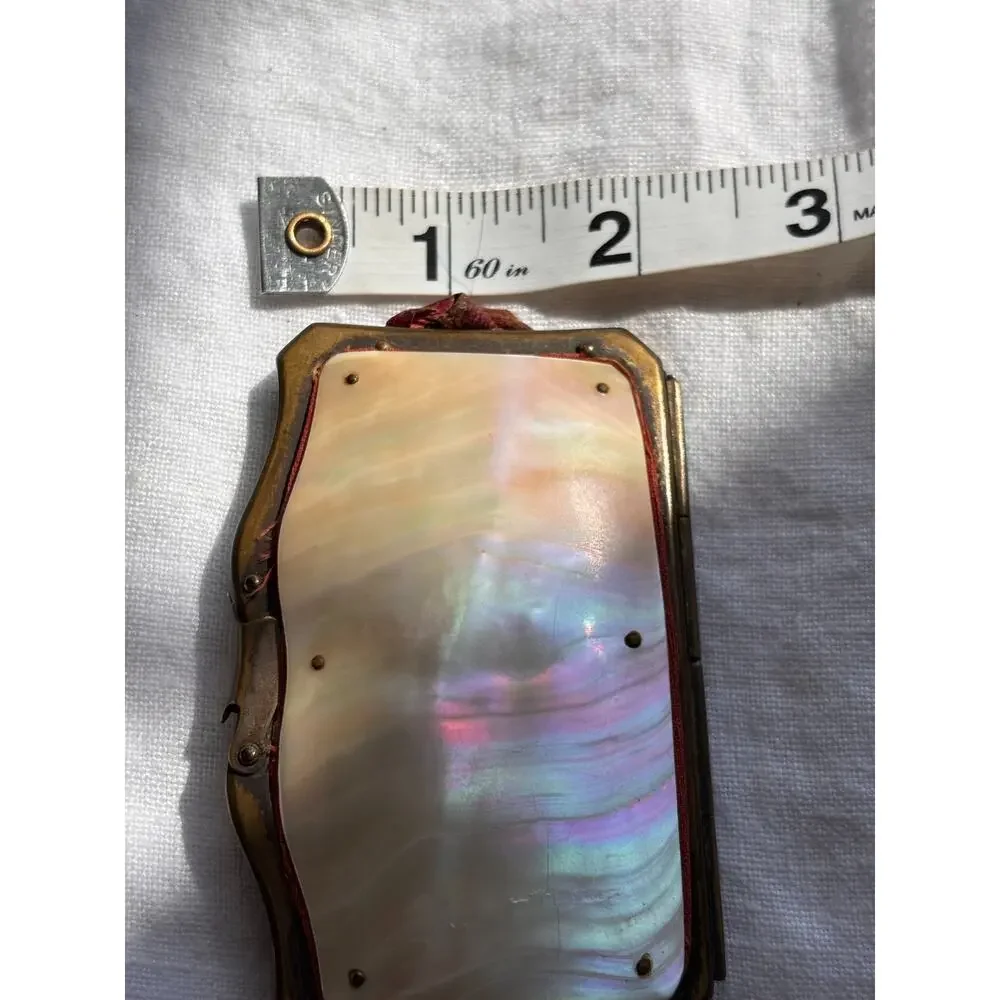 Mother of Pearl Coin Purse Antique Victorian Brass Frame Kiss Lock Change FLAWS